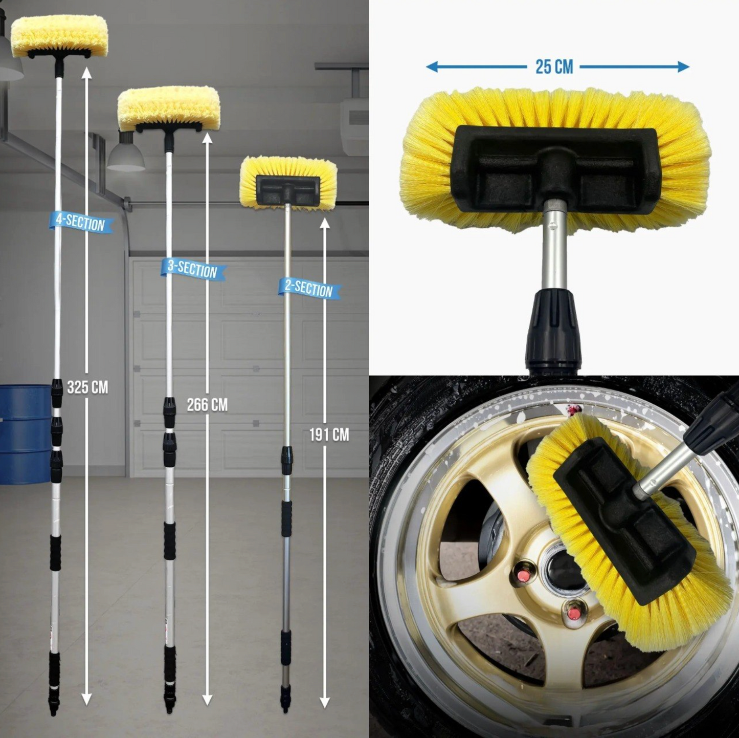 Telescopic Water Flow Car Wash Brush – Extendable Handle, Soft Bristles & Hose Connection for Effortless Cleaning