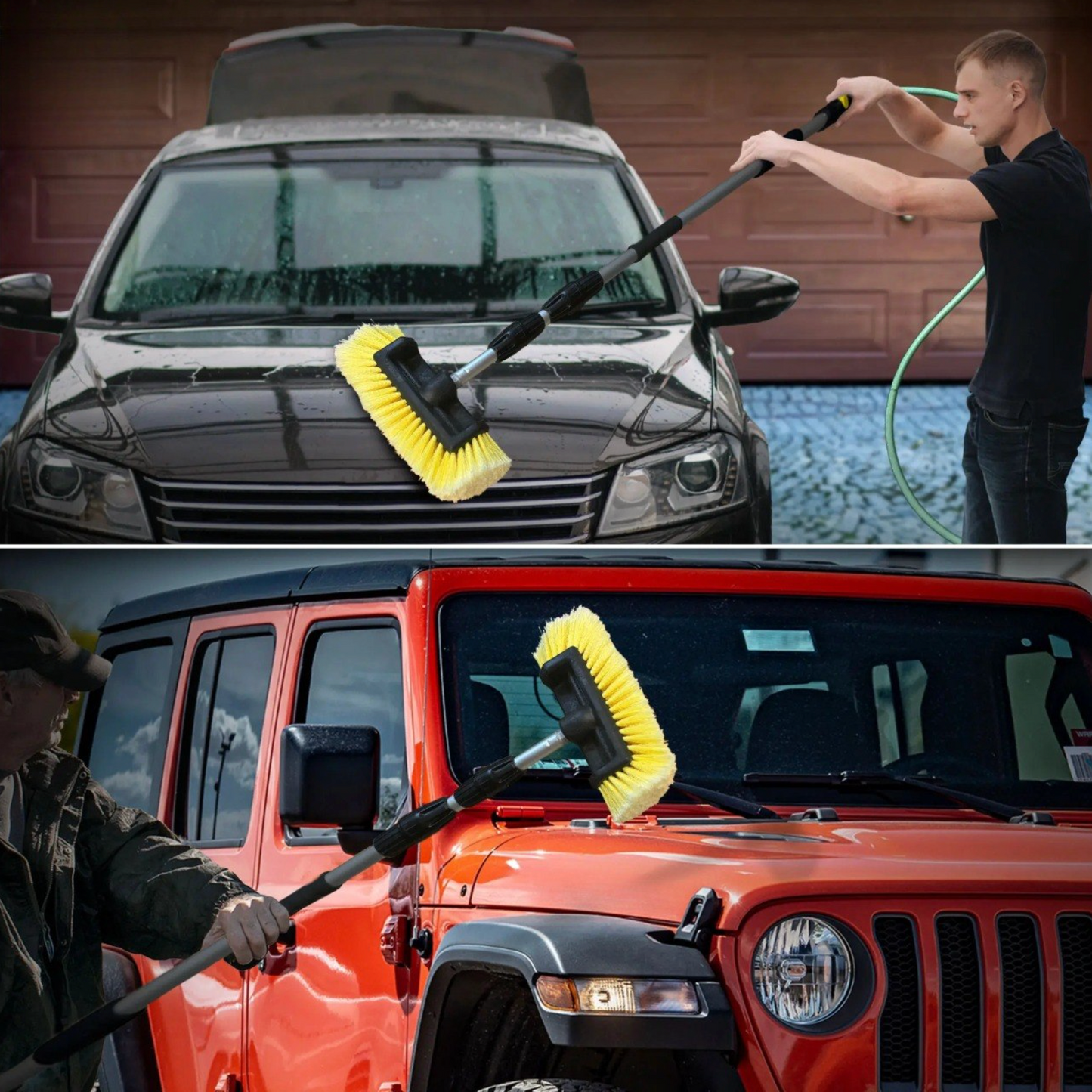 Telescopic Water Flow Car Wash Brush – Extendable Handle, Soft Bristles & Hose Connection for Effortless Cleaning