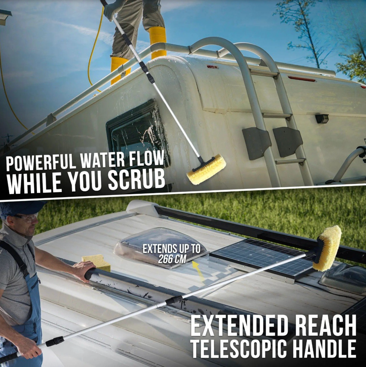 Telescopic Water Flow Car Wash Brush – Extendable Handle, Soft Bristles & Hose Connection for Effortless Cleaning