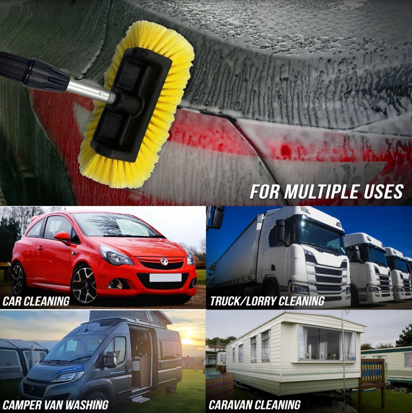 Telescopic Water Flow Car Wash Brush – Extendable Handle, Soft Bristles & Hose Connection for Effortless Cleaning